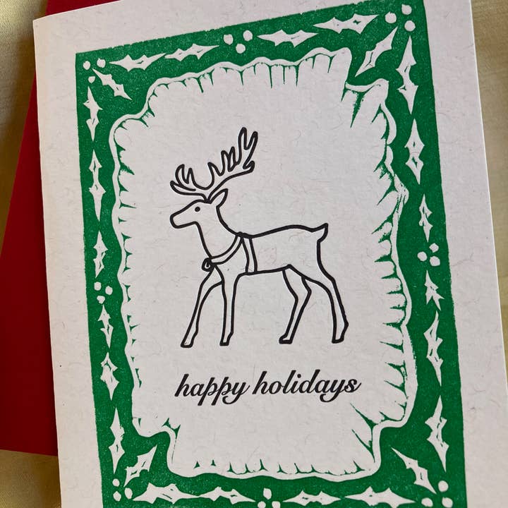 Holiday Reindeer card for wholesale by Deep Ink Letterpress