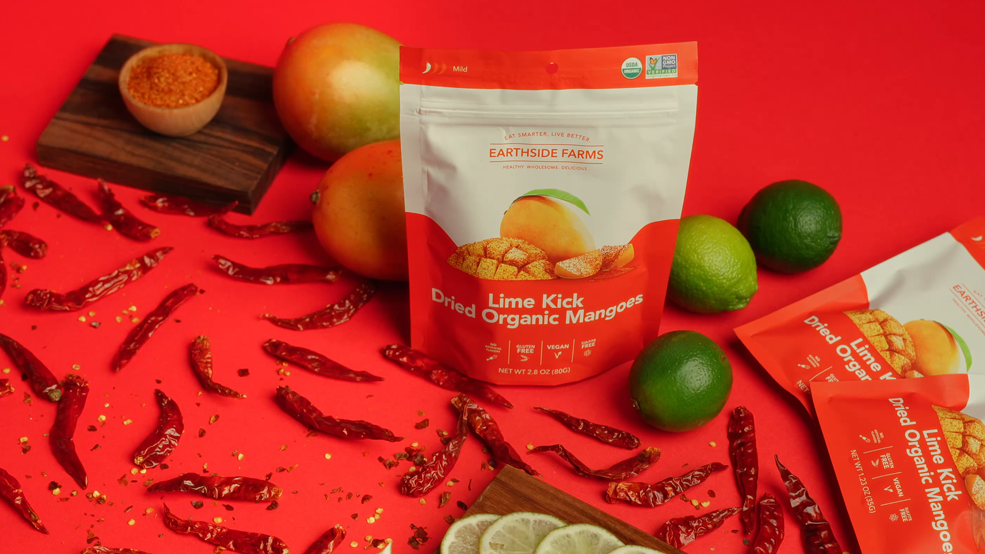 Earthside Farms - Wholesale Dried/Dehydrated Fruit - Lime Kick Dried Organic Mangoes 2.8oz - 6 pack7