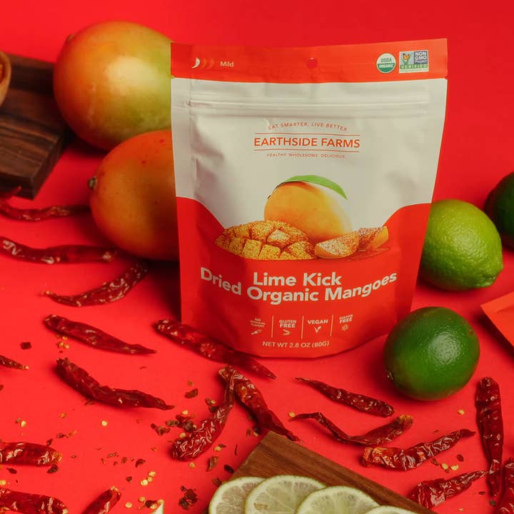 Earthside Farms - Wholesale Dried/Dehydrated Fruit - Lime Kick Dried Organic Mangoes 2.8oz - 6 pack7