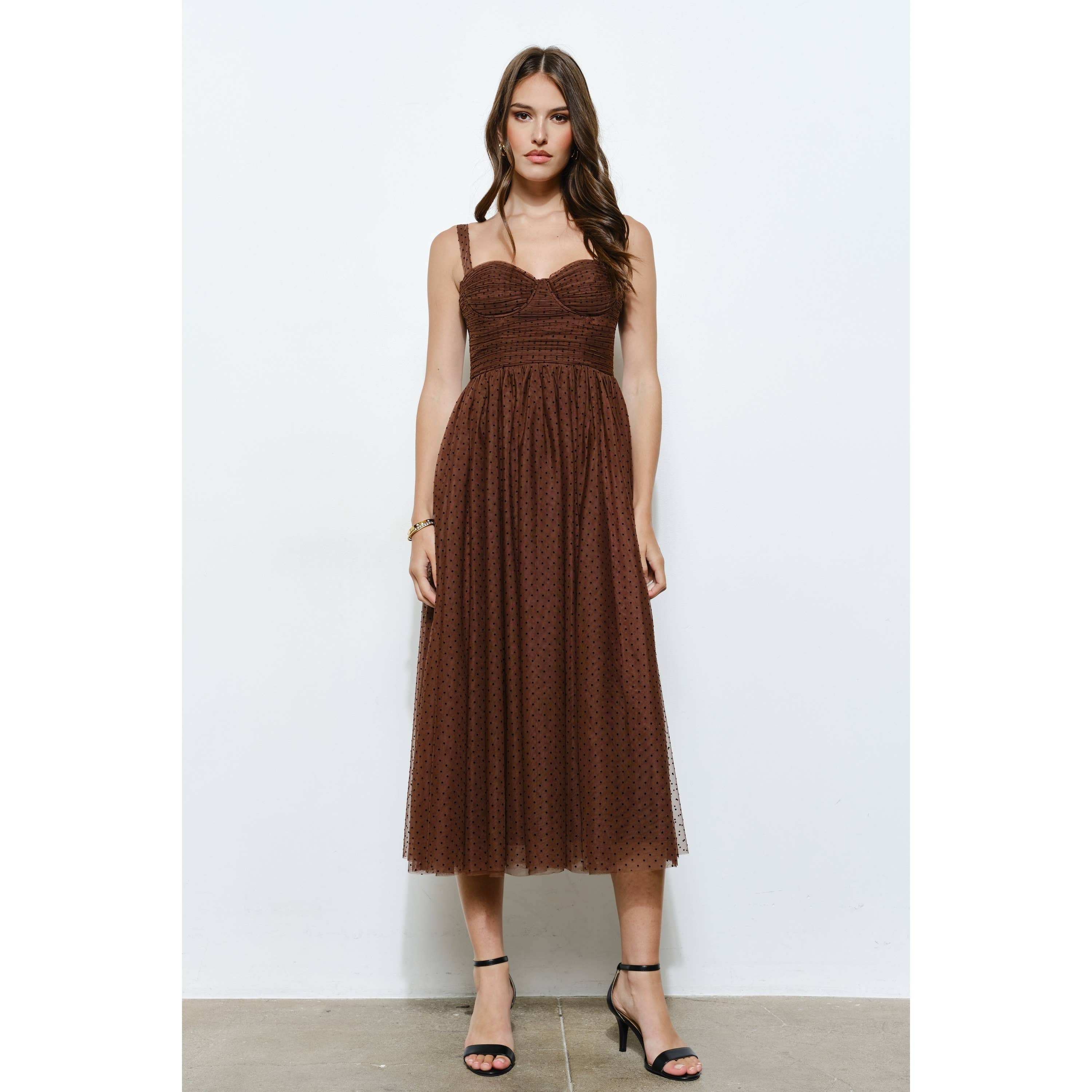 INA - Wholesale Dress - Women's - Polka Dot Tulle Bustier Midi Dress16