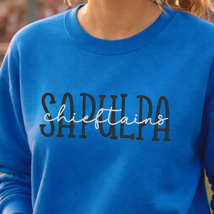 Personalized Embroidered Hometown Duo Font Sweatshirt for wholesale by Hillside Threads Wholesale