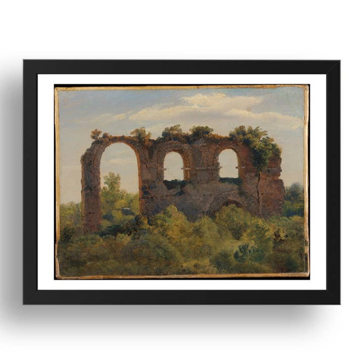 André Giroux : Aqueduc de Claude, Rome (vers 1826), œuvre d'art vintage, reproduction d'affiche format A3 dans un cadre noir de 17x13 pouces pour la vente par PERIOD PRINTS