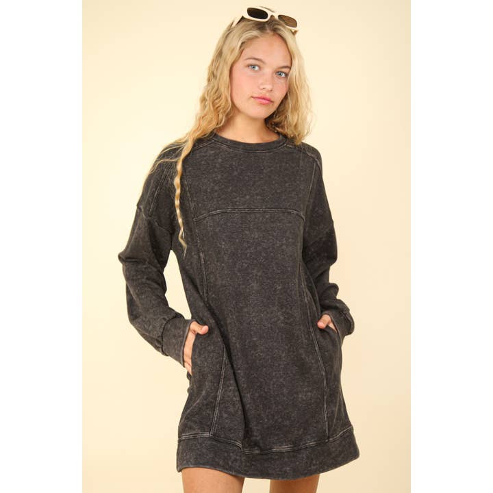 Mineral Washed Oversized Knit Sweatshirt Mini Dress for wholesale by Apolline