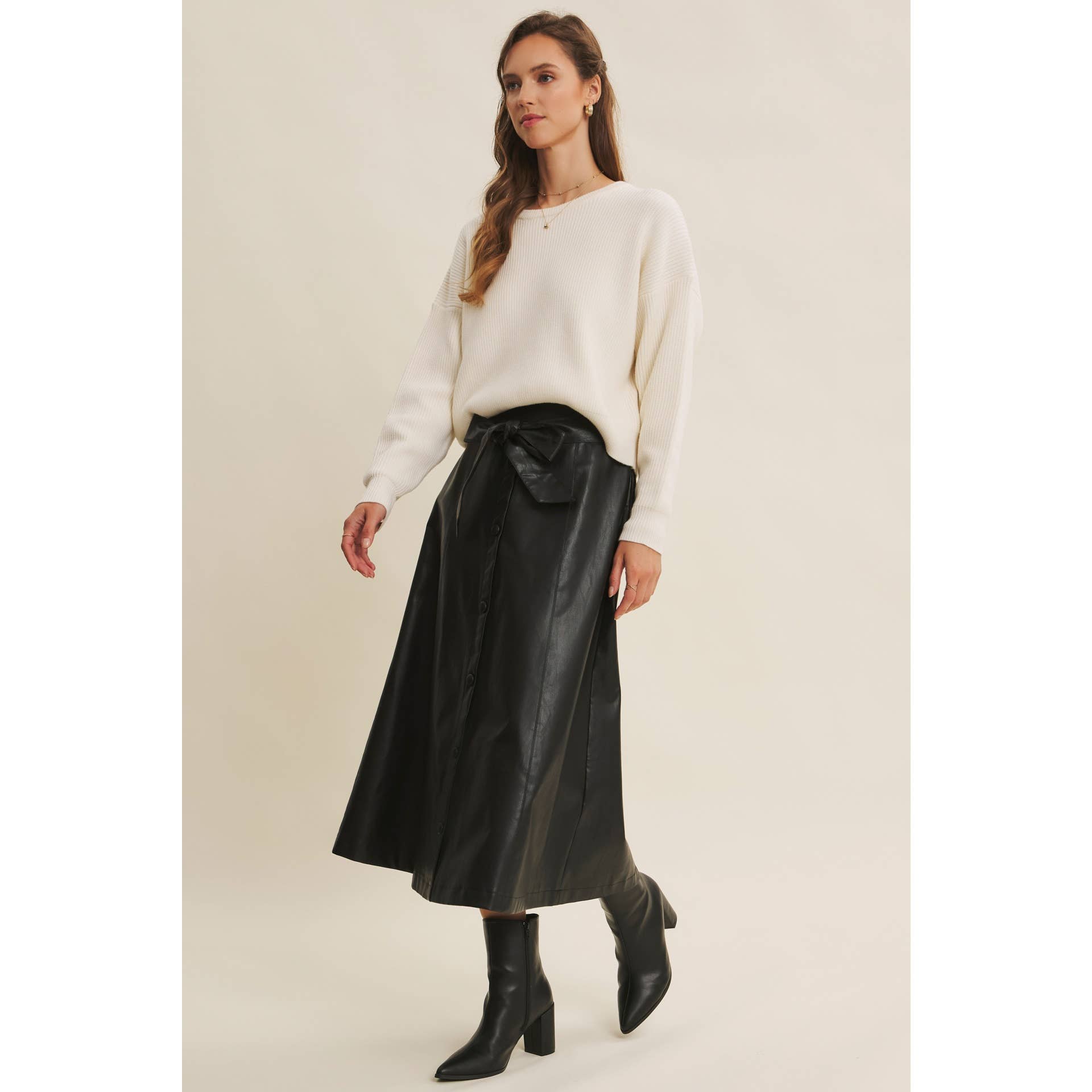 in february - Wholesale Skirt - Women's - SOPHISTICATED VEGAN FAUX LEATHER BELTED MIDI SKIRT26