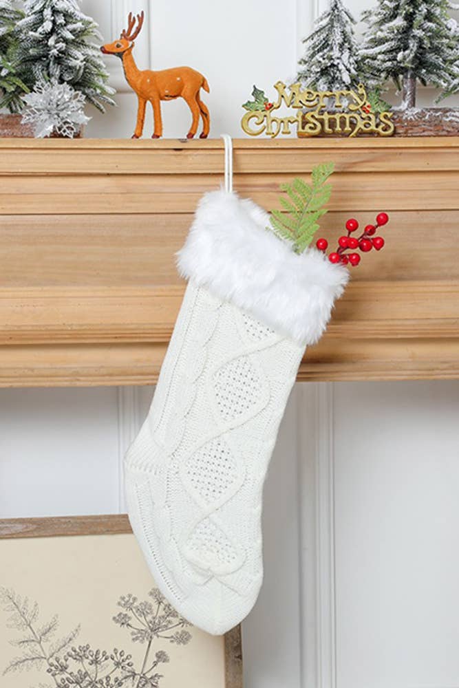 UNISHE - Wholesale Holiday Stocking - Cable Knit Fur Splicing Christmas Socks MOQ 3pcs ZK1543