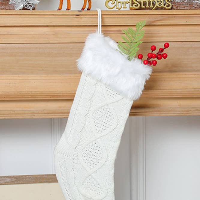 UNISHE - Wholesale Holiday Stocking - Cable Knit Fur Splicing Christmas Socks MOQ 3pcs ZK1543