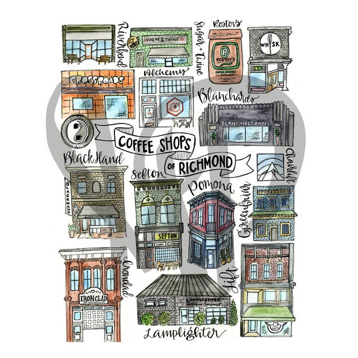 Mad Kitchen Co. - Vente Affiche d'art - Coffee Shops of Richmond Art Print1