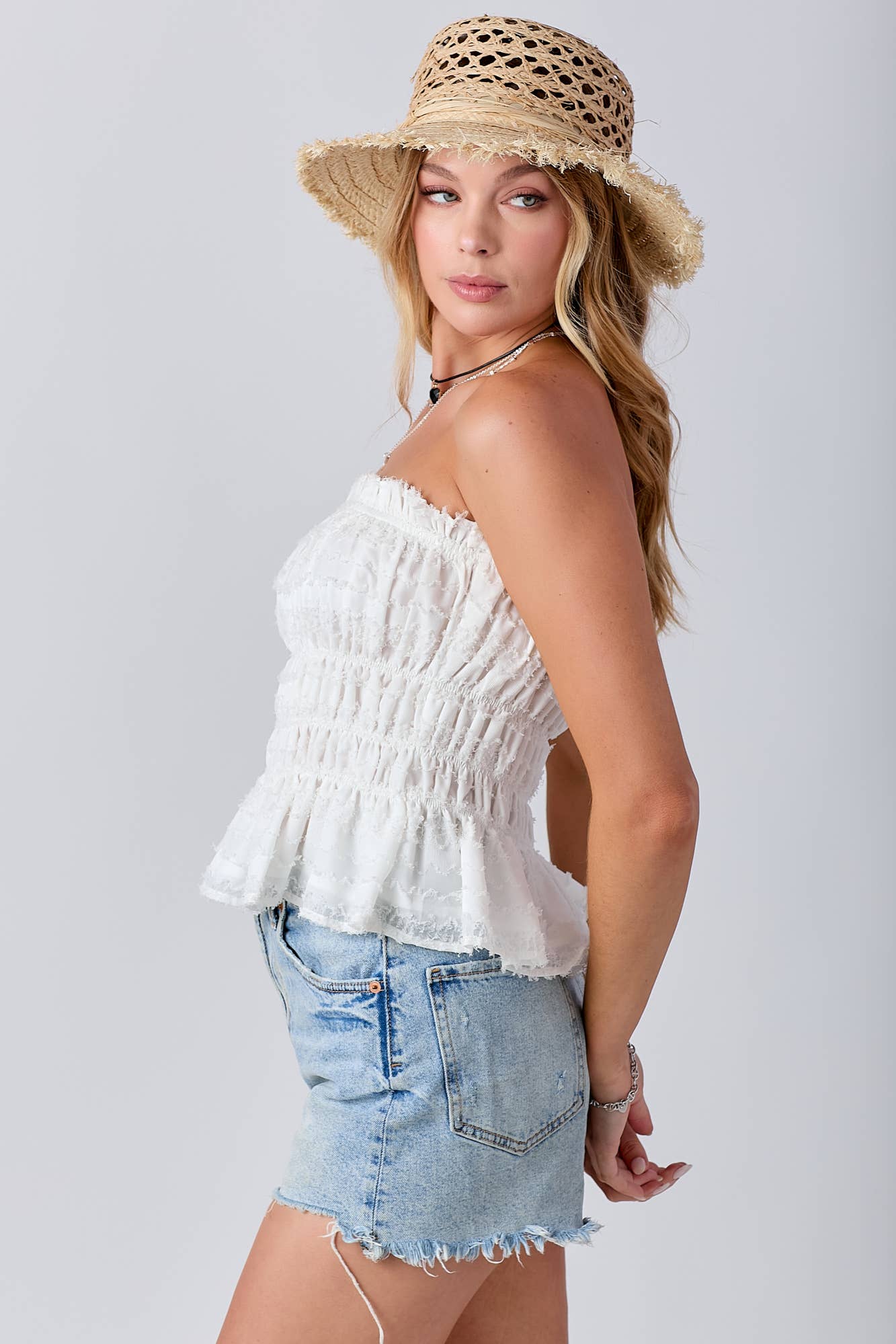 BABY PINK - Venta al por mayor Jersey corto de punto - Mujer - Top de tubo fruncido con volantes sin tirantes22