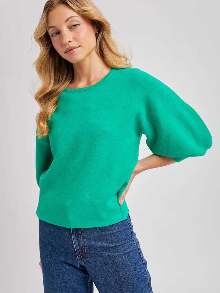 Bluivy - Wholesale Knit Sweater - Women's - PUFFED 3/4 SLEEVED KNIT SWEATER TOP20