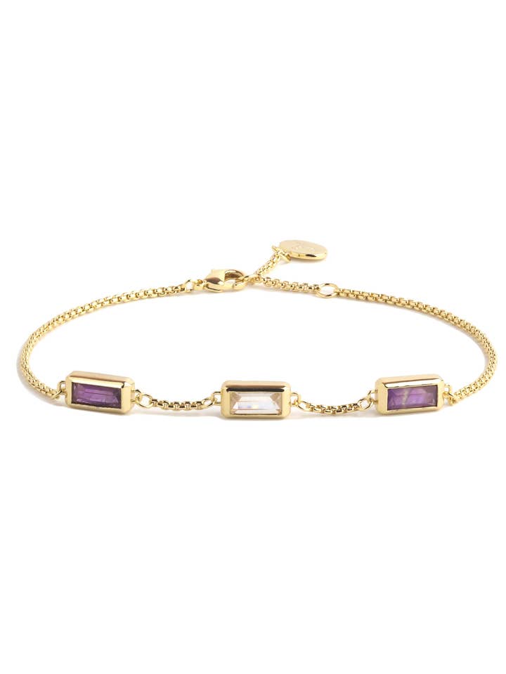 18Kt Gold Amethyst And Clear Quartz Link Adjustable Bracelet for wholesale by C.J.ROCKER