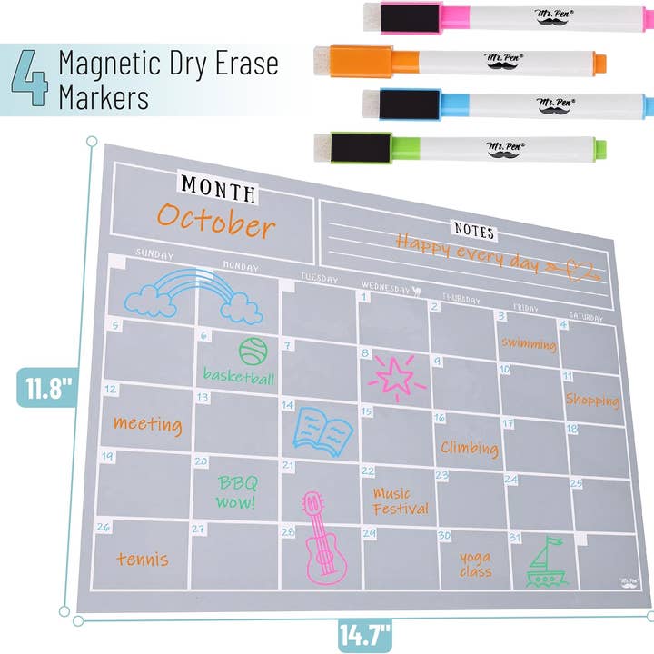 Mr. Pen - Wholesale Whiteboard/Dry-Erase Board - Mr. Pen- Dry Erase Calendar for Fridge, Magnetic, 14.7 x 11.81