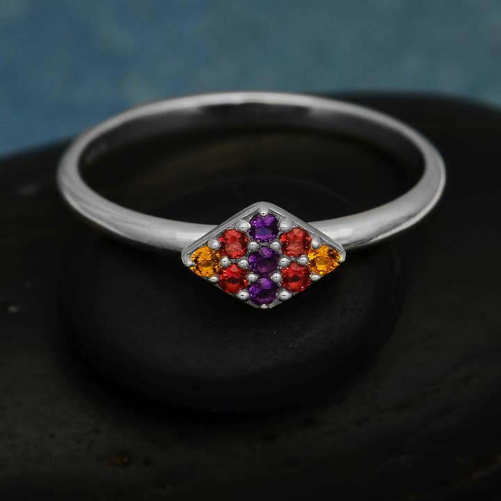 Sterling Silver Colorful Diamond Shaped Nano Gem Ring for wholesale by Nina Designs