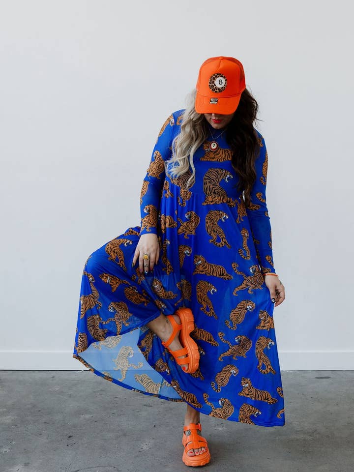 Blue Electric Jungle Mesh Dress **RESTOCKED** for wholesale by Burnt Toast