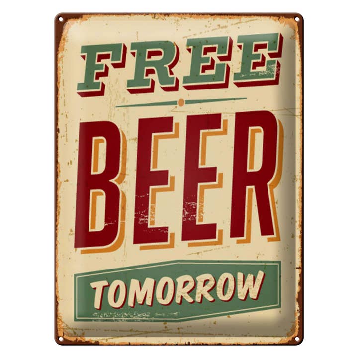Plaque en métal alcool 30x40 cm bière gratuite demain panneau déco pour la vente par Femer