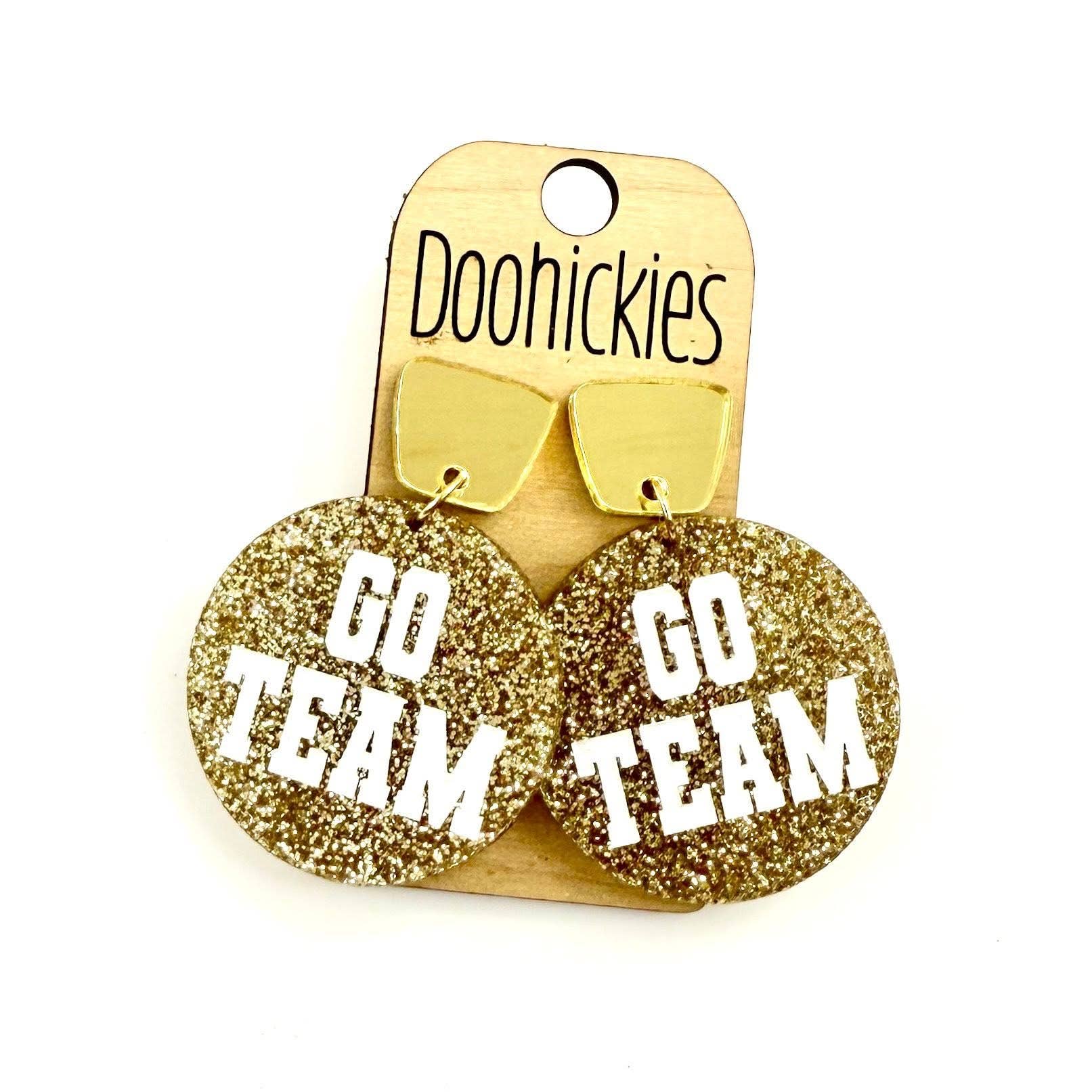 Doohickies – wholesale Dangle earrings – Go Team Glitter Piggyback Dangles - Custom Spirit Football Earrings - 9 Color Options8