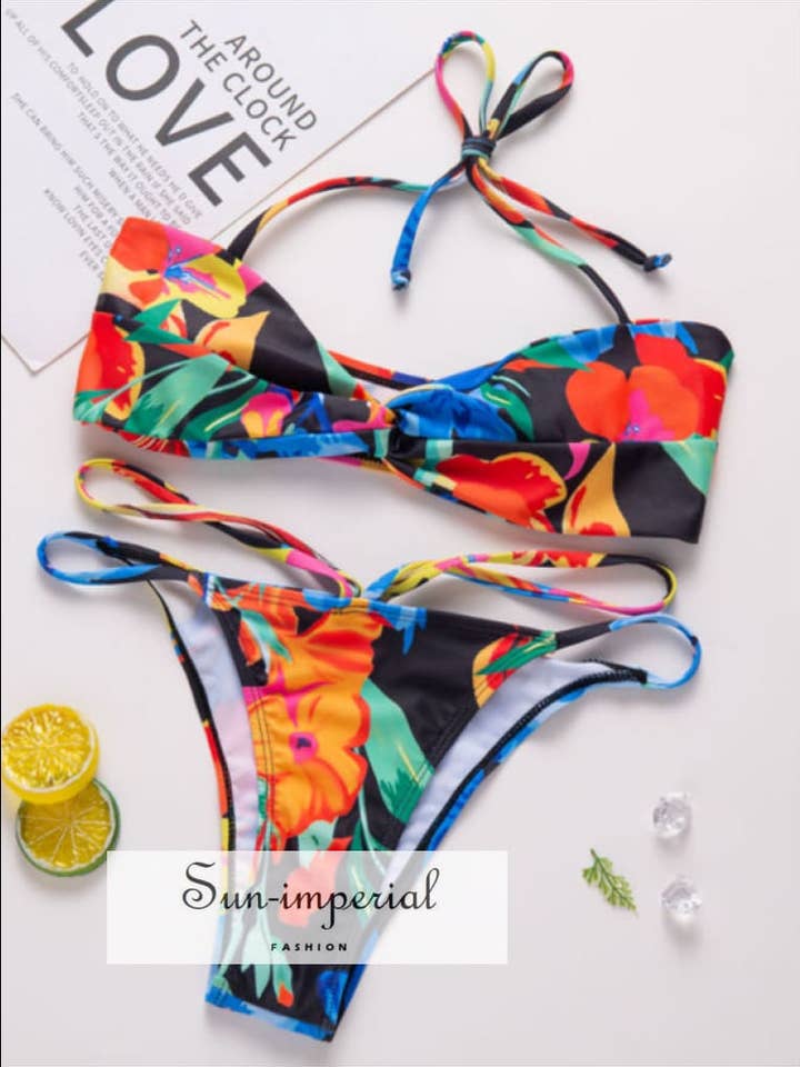 Fato Banho Bikini Floral Conjunto Tong String Halter por atacado de Sun Imperial