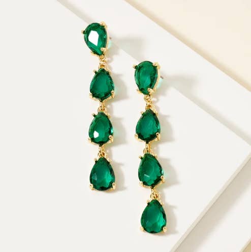 StarryNYC - Wholesale Dangle Earrings - Glass Stone Teardrop 4 Link Iridescent Crystal Earrings7