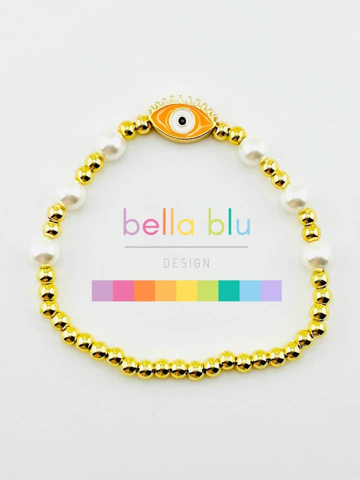 Pulsera Evil Eye bañada en oro en naranja para venta al por mayor de Bella Blu Designs