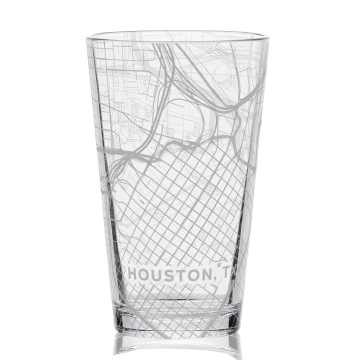 Verres à pinte de 16 oz avec carte de la ville et des rues gravée de HOUSTON, TX pour la vente par LumEngrave