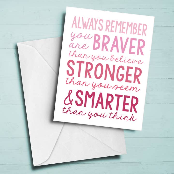 Brave, Strong, Smart Card, Pink Greeting Card, Notecard for wholesale by Canary Road