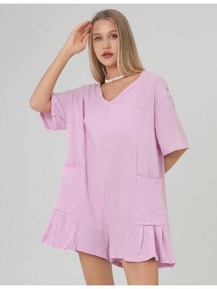 Sweetkama - Wholesale Romper - Dames - Romper met ruches en V-hals en gedrapeerde mouwen SKJ1818