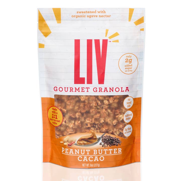 Peanut Butter Cacao Granola – Vegan, Low Sugar (Case of 6) for wholesale by Liv Gourmet Granola