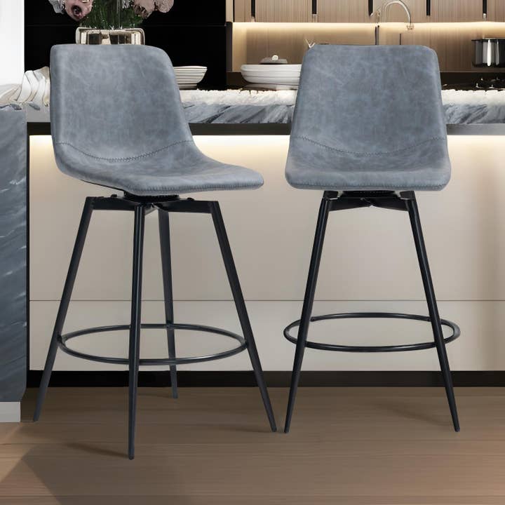 39F Inc. - Wholesale Stool - 25.7in Modern Bar Stool w/ Swivel & Backrest (Grey/Brown)