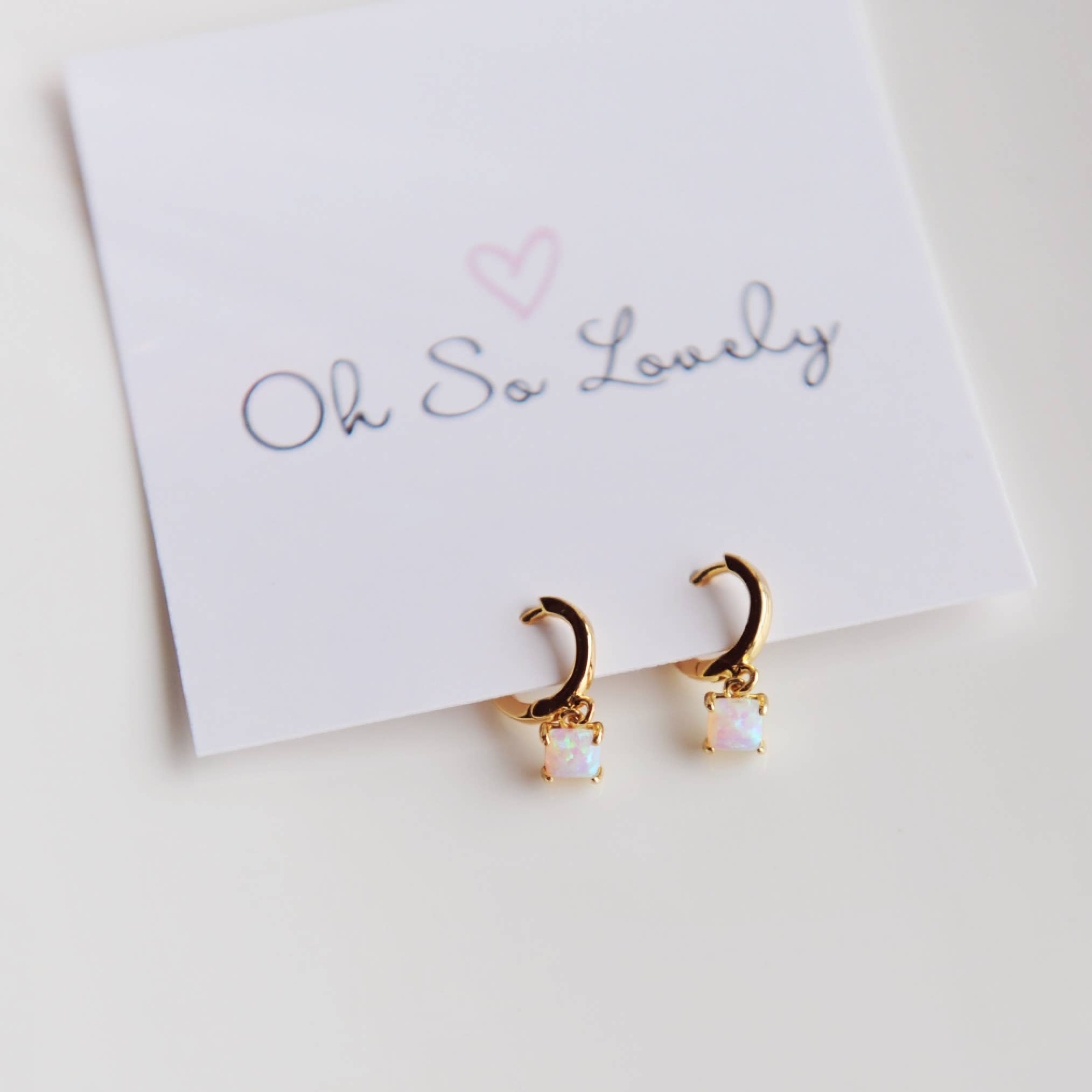 Oh So Lovely - Wholesale Huggie earrings - TIFFANY, Square Opal Huggie Hoop2