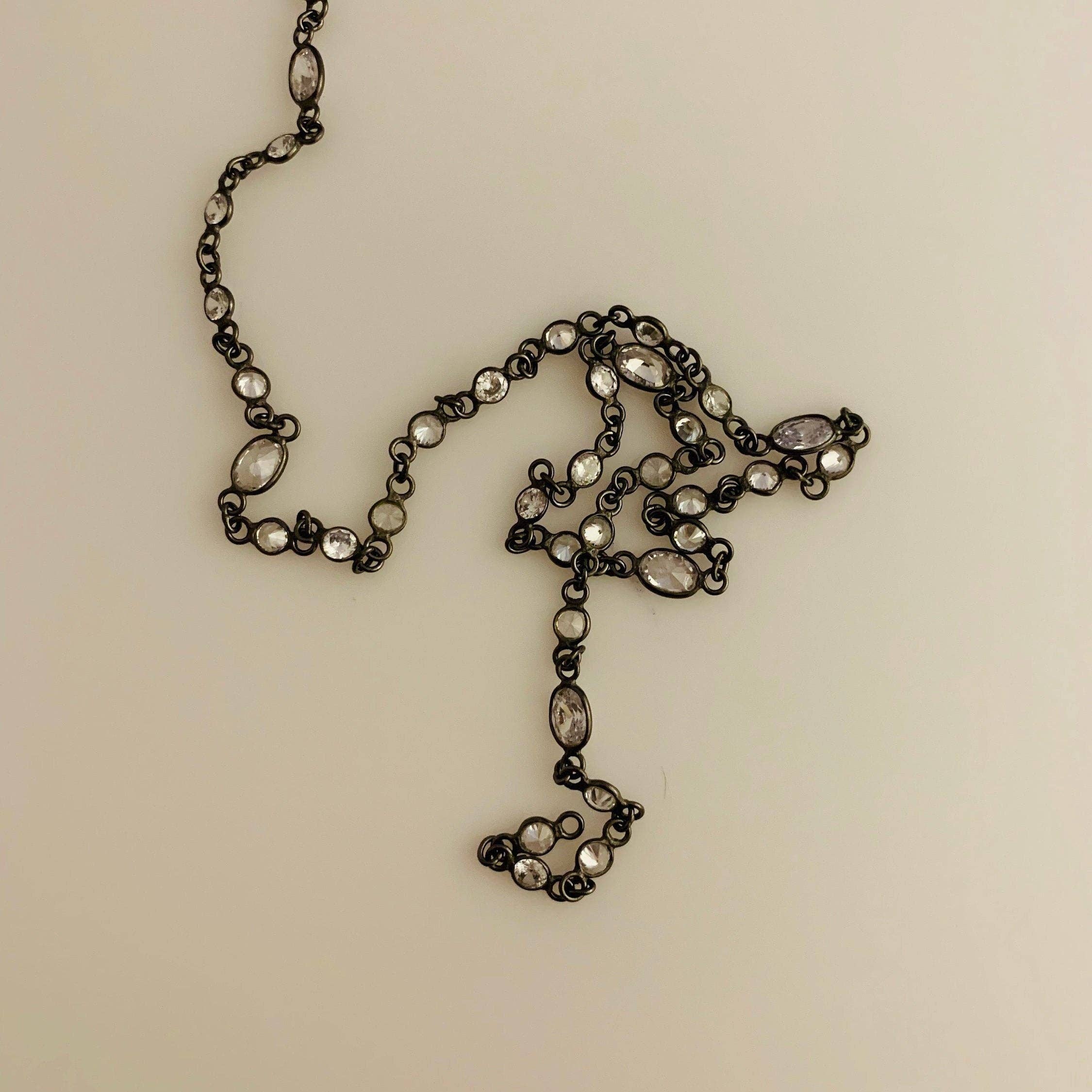 Purity Beads - Vendita all'ingrosso Collane a catena e maglie - Catena CZ, Catena Placcata in Metallo Canna di Fucile, Catena con Zirconia Cubica di Forma Rotonda da 4mm e Ovale da 9mm, 1 Piede.1