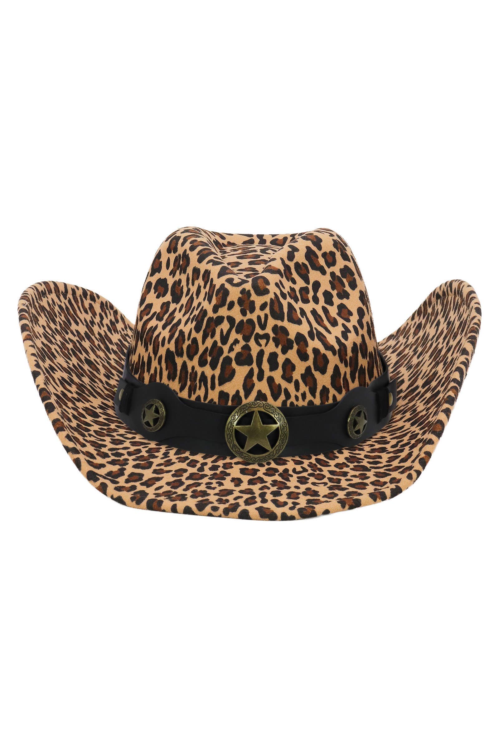 Cap Zone – Chapéu de cowboy - Mulher por atacado – Chapéu de Cowboy de Feltro com Cinto de Estrela de Bronze e Padrão de Leopardo Falso5
