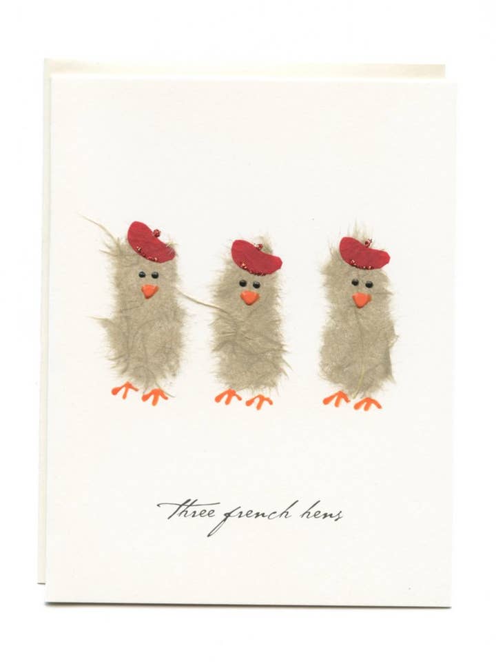 «Tre galline francesi» galline con berretti per la vendita all'ingrosso da parte di FLAUNT HANDMADE CORRESPONDENCES