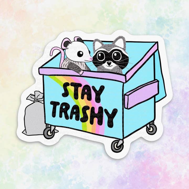 Stay trashy possum klistermærke, skraldepanda-klistermærker for engroshandel hos RoroDesignsLove