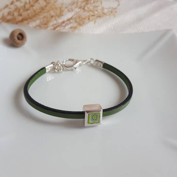 PASTACUITA - Wholesale Bangle Bracelet - Polymer clay bracelet mounted with leather "Millefiori"19