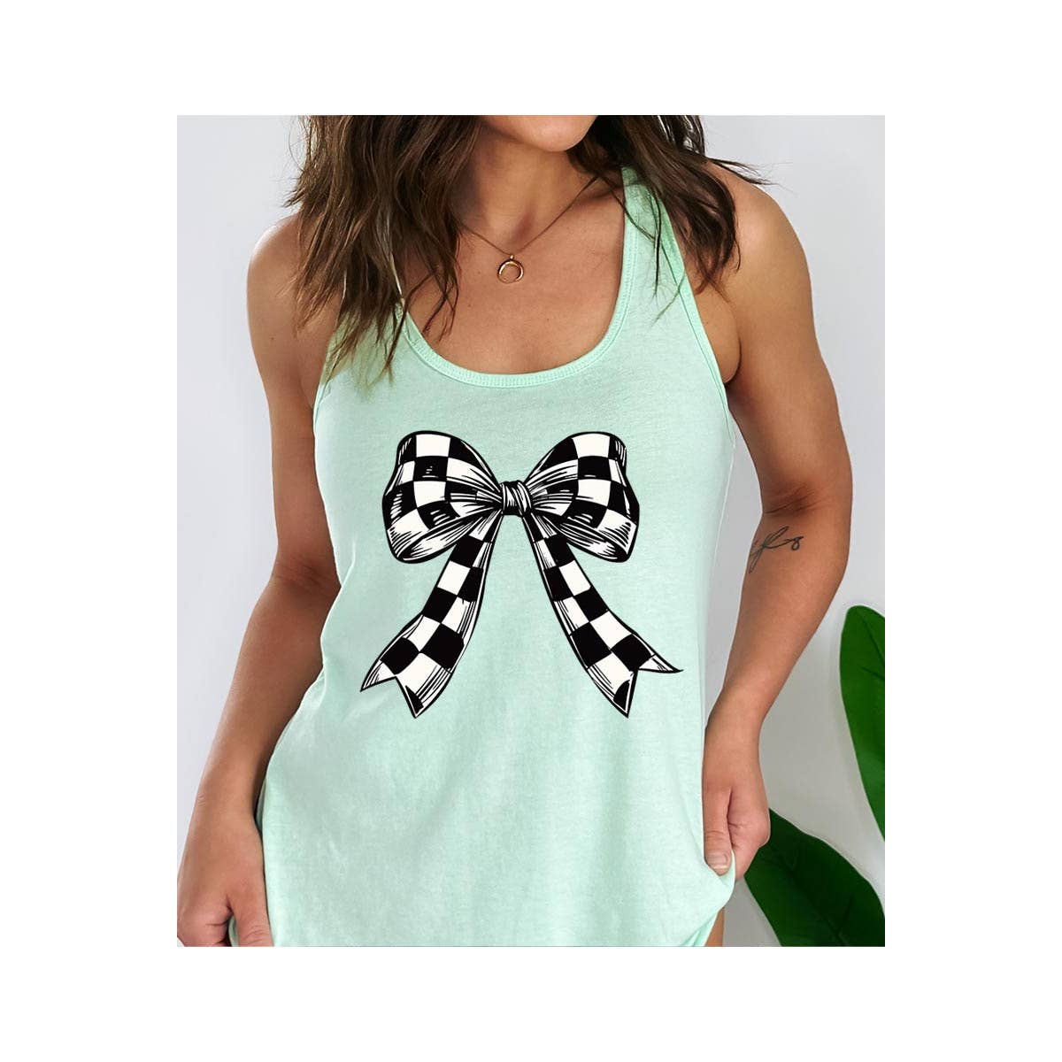 Pink Irene Wholesale - Vente Débardeur – femme - Débardeur à dos nageur imprimé à nœud à carreaux Coquette6