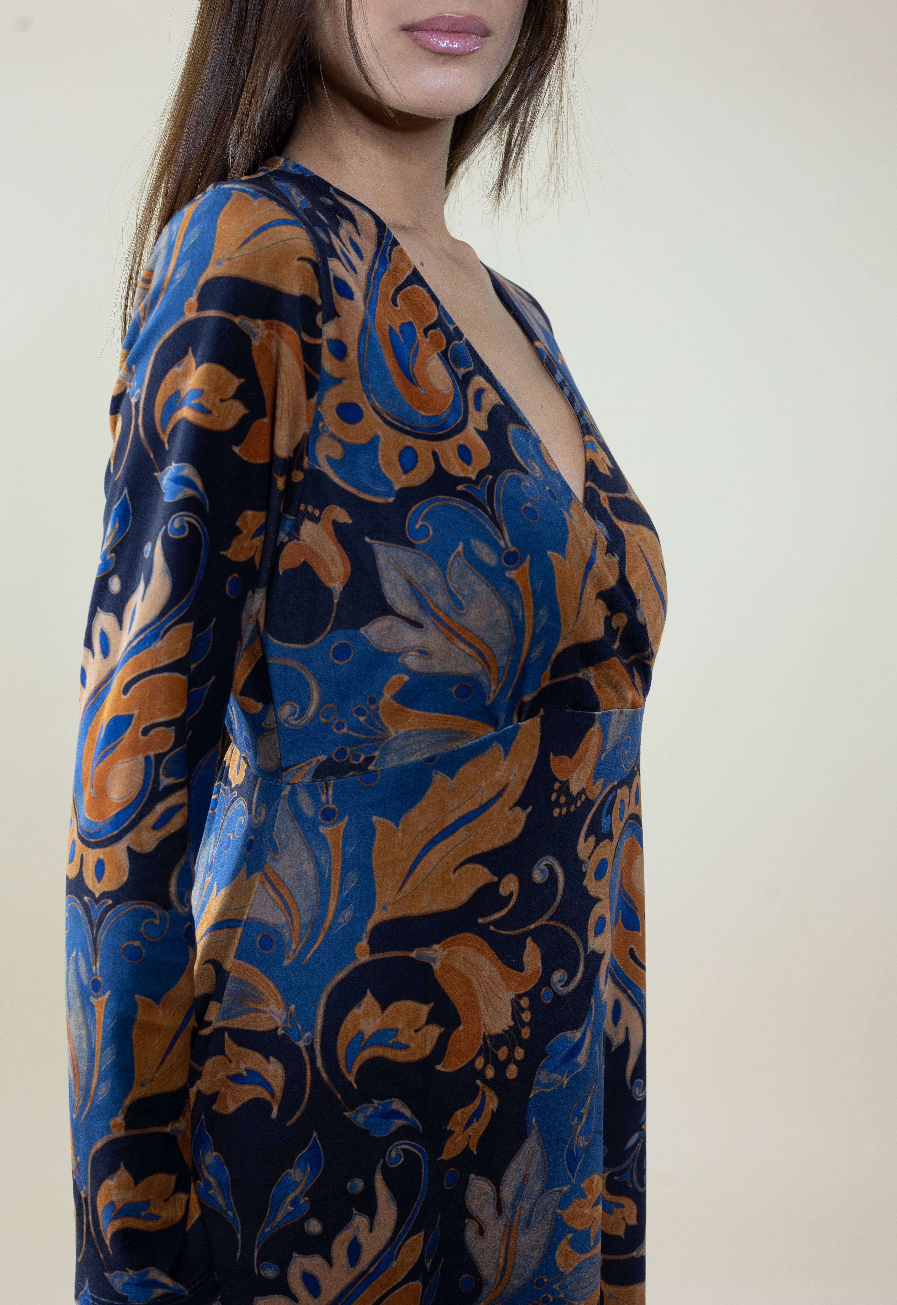 La Vie En Rose - C.I.D.A. s.r.l. - Wholesale Dress - Women's - Arabesque Blue Pattern Velvet Long Dress5