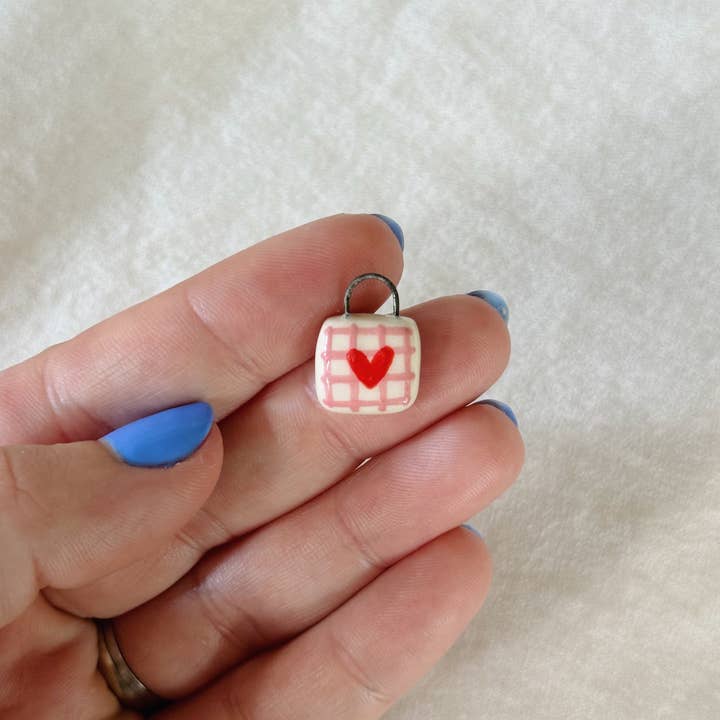 Terra Clay Co. - Wholesale Pendant/Charm Necklace - Gingham Heart Porcelain Ceramic Charm