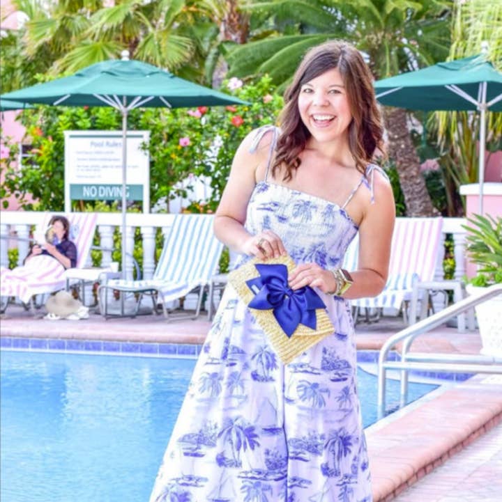 Peachy Pendants - Wholesale Clutch Bag - Women's - Vineyard Straw Clutch with Navy Bow3