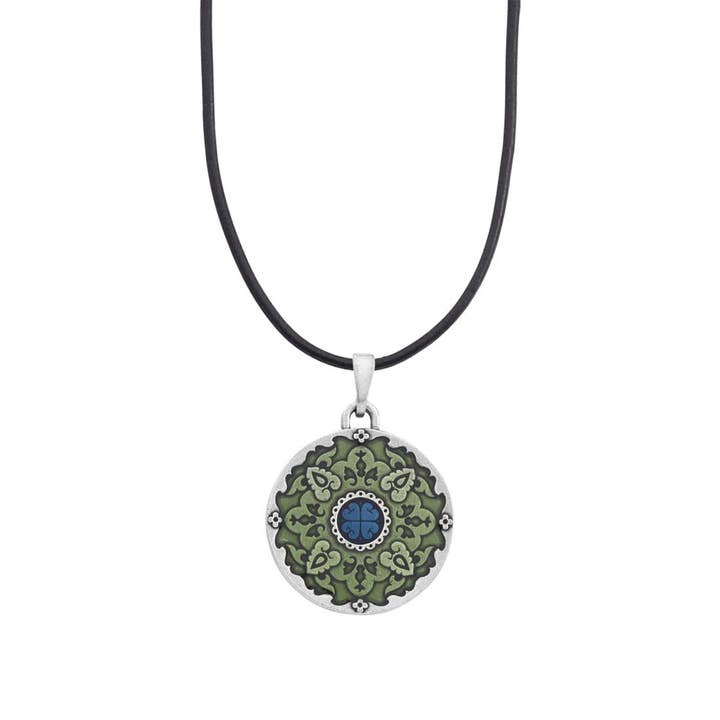 Medallion / Green 16-18" Corded Necklace for wholesale by Danforth Pewter