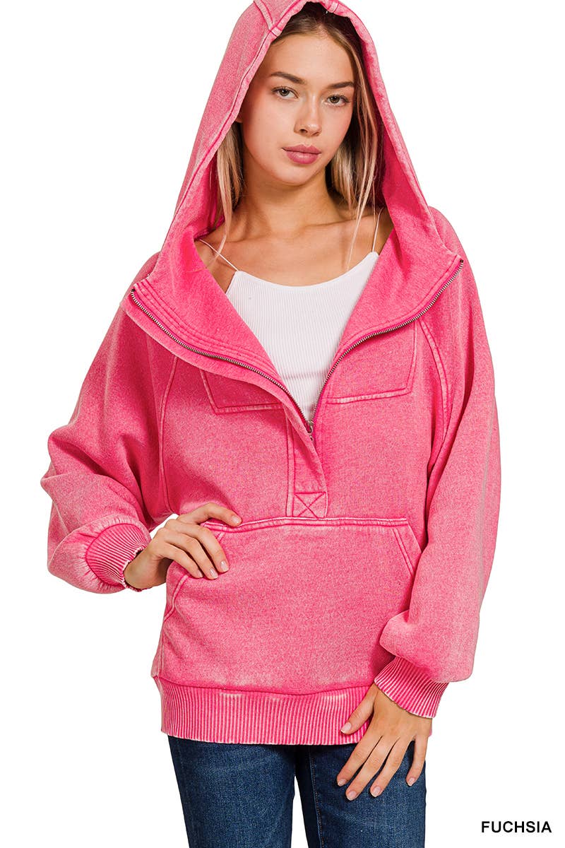 42POPS - Wholesale Hoodie - Women's - ..SI-25317 Washed Fleece Oversized 1/4 Zip Hoodie23