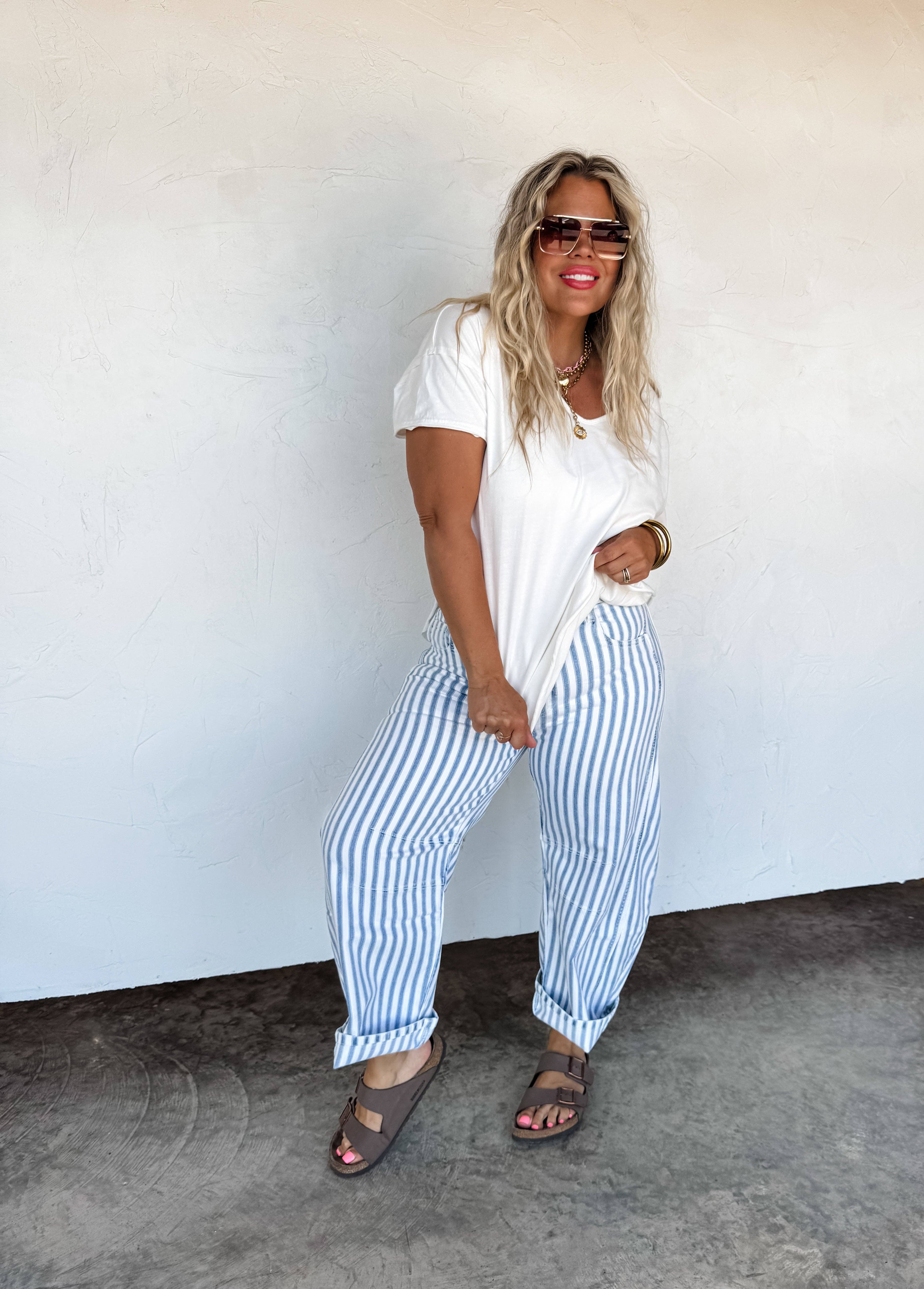 BLAKELEY - Wholesale Jeans - Women's - BEACHY STRIPE BARREL JEAN2