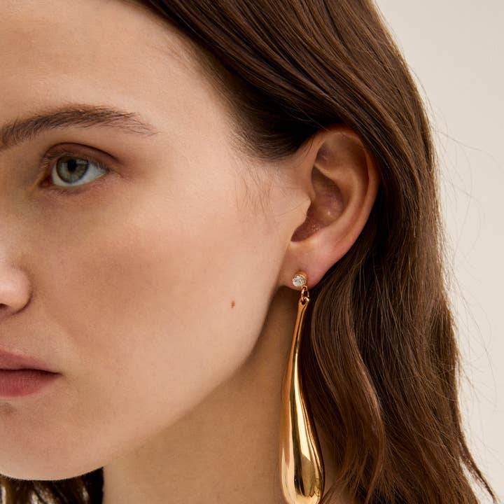 GRETA LONG DROP EARRINGS GOLD - N64 for wholesale by NALI'