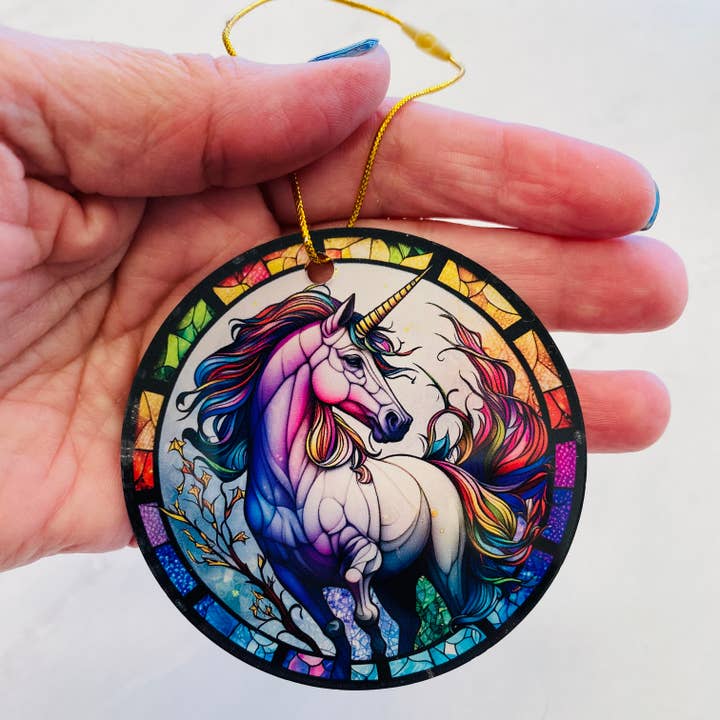 Faux Stained Glass Unicorn Ornament – Double-Sided Acrylic for wholesale by Spellbound Rose Creations