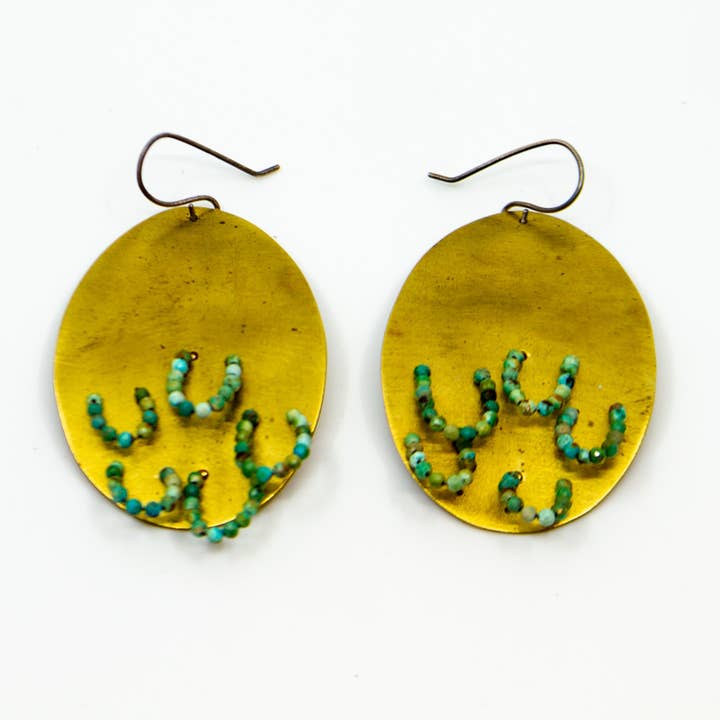 Brass or Gold Turquoise Bead Earrings for wholesale by Eric Silva