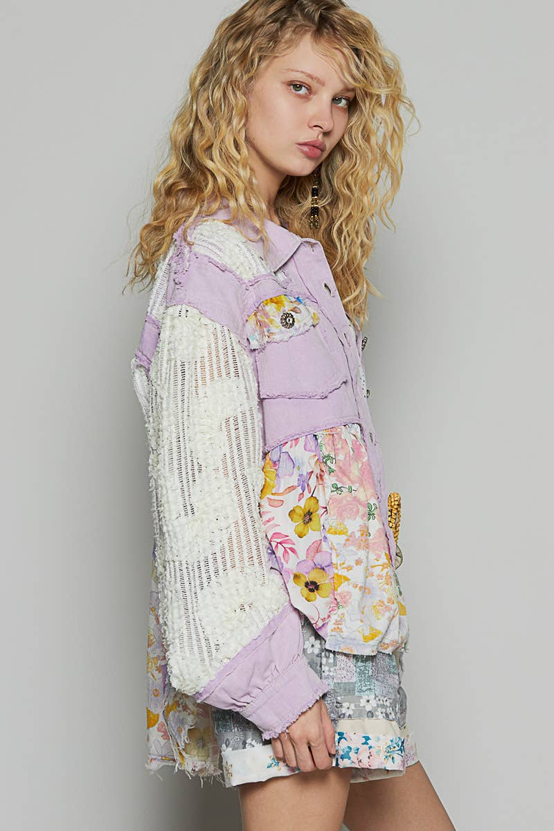 Pol Clothing - Wholesale Jacket - Women's - Balloon sleeve A-line twill woven floral jacket SALE8