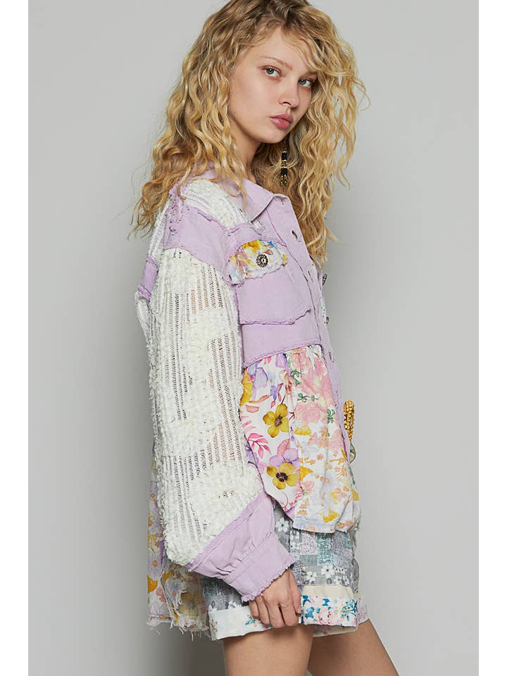 Pol Clothing - Wholesale Jacket - Women's - Balloon sleeve A-line twill woven floral jacket SALE8
