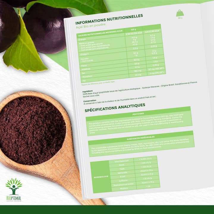 Bioptimal - Wholesale Protein/Superfood Powder - Organic Acai powder - Packaged in France - Vegan