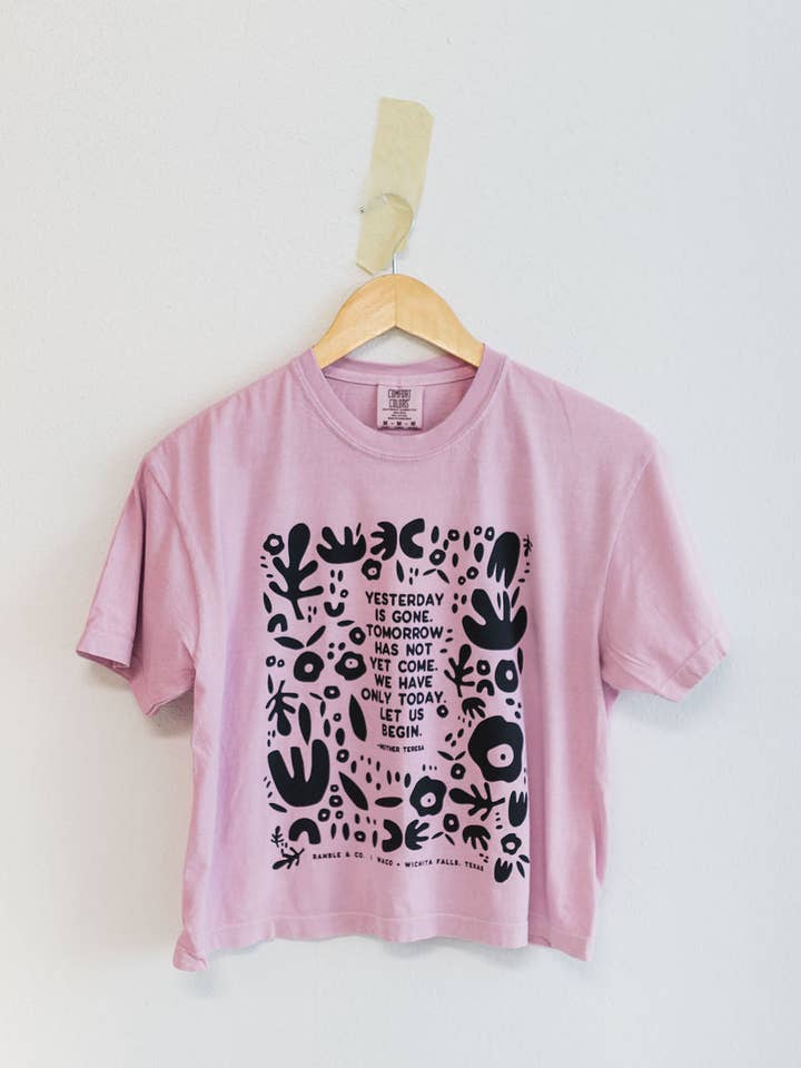 yesterday is gone | rose quartz boxy cropped tee for wholesale by Ramble & Company