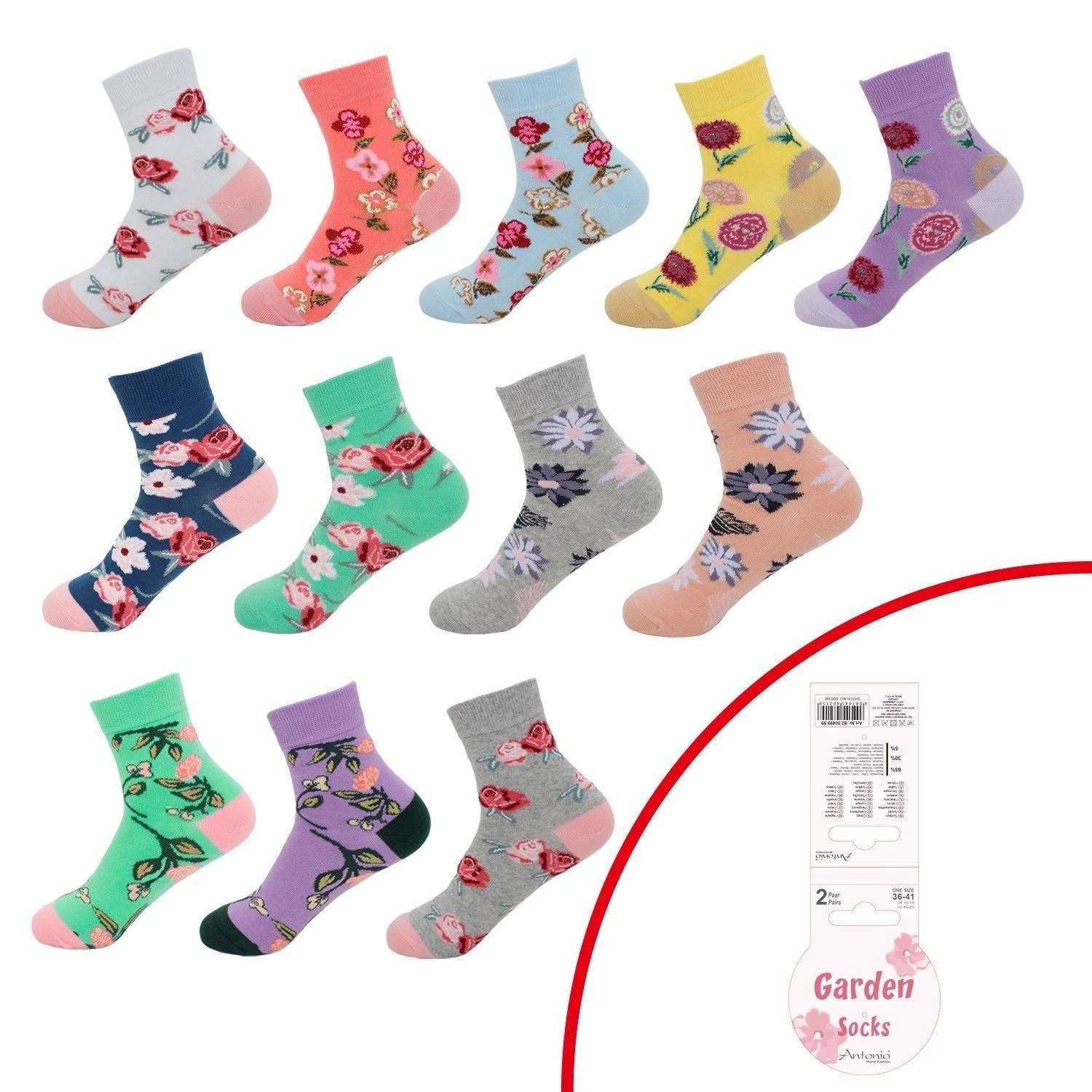 VewoTex - Wholesale Socks - Women's - 2-pack women's socks » 2 pairs of "Garden Socks" » breathable women's socks in one size (36-41) » garden floral design6