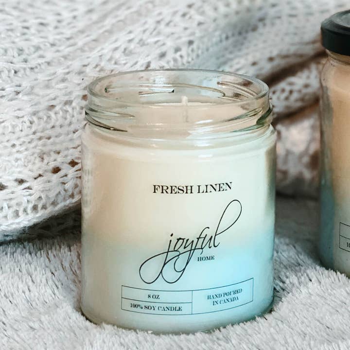 Fresh Linen Soy Candle 8 oz for wholesale by Joyful Home Inc.