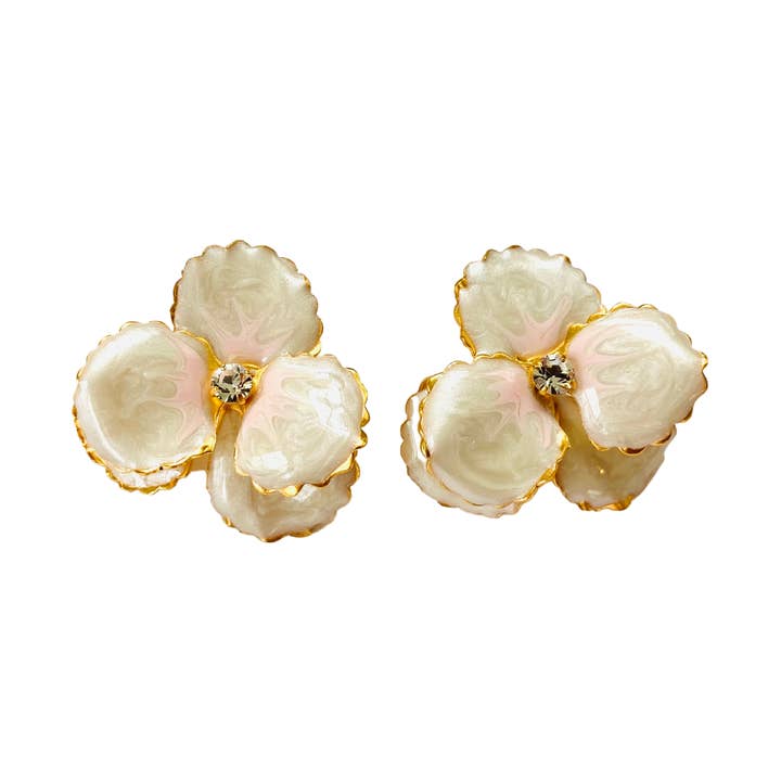 The Pink Reef pearl and pink pansy stud for wholesale by The Pink Reef
